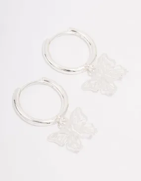 Silver Plated Filigree Butterfly Hoop Earrings