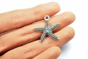 10PCs Sea Star Charms Size 25mm Antique Tibetan Silver Tone Charm Ocean Beach Sea Pendant Finding For Jewelry Making