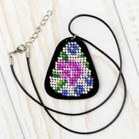 Bead embroidery kit on artificial leather Pendant  FLBB-086