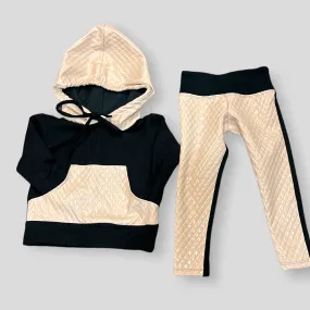 Black and Bone Quilted Hoodie Set