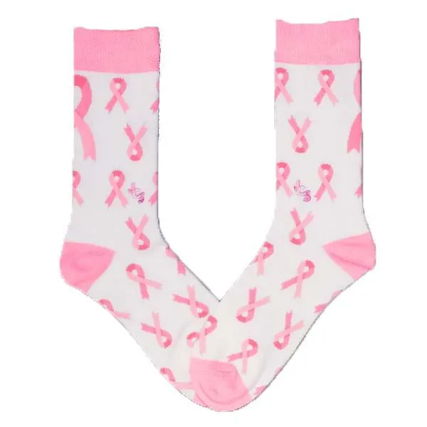 Breast Cancer Awareness Ribbon White Crew Sock