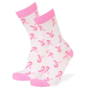 Breast Cancer Awareness Ribbon White Crew Sock