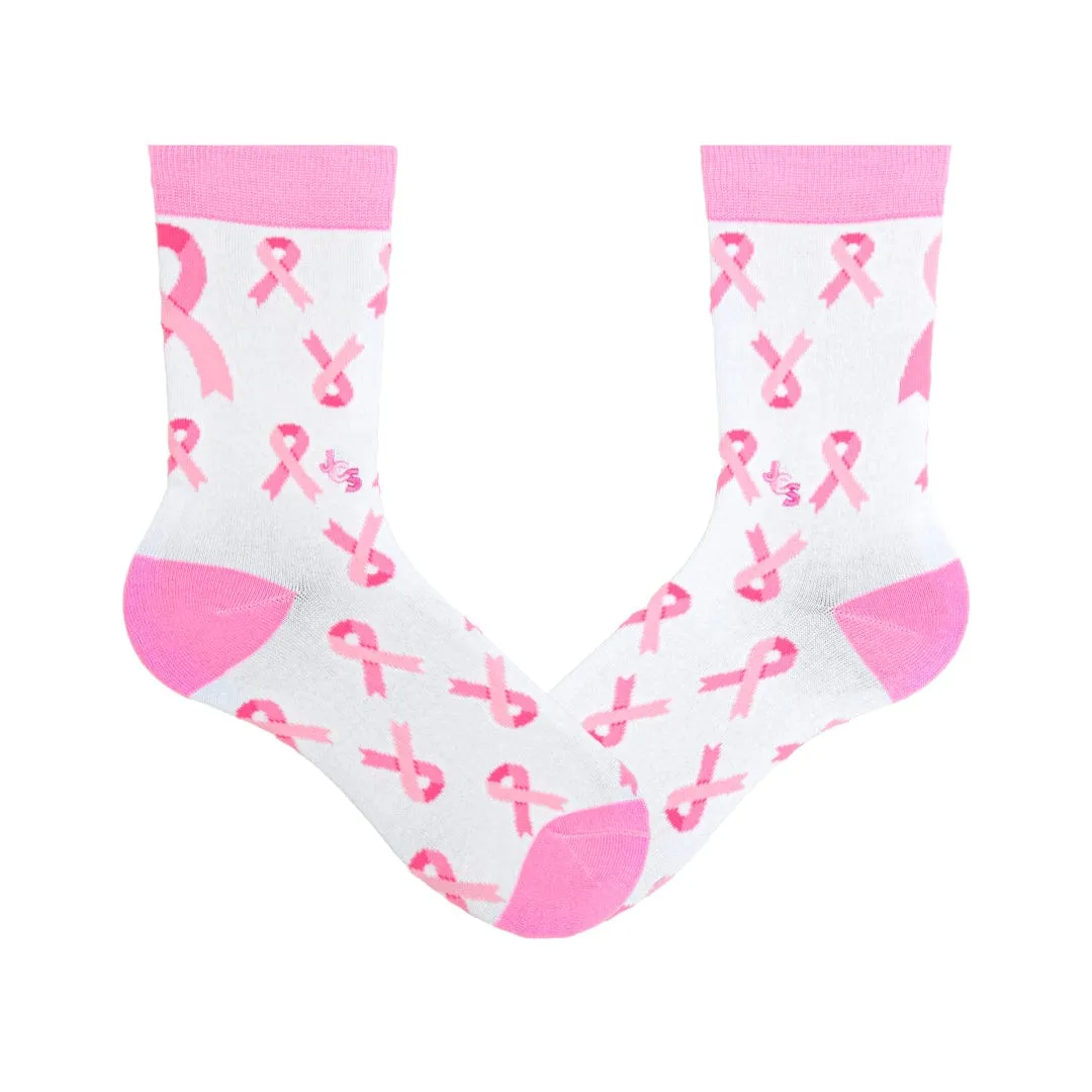 Breast Cancer Awareness Ribbon White Crew Sock