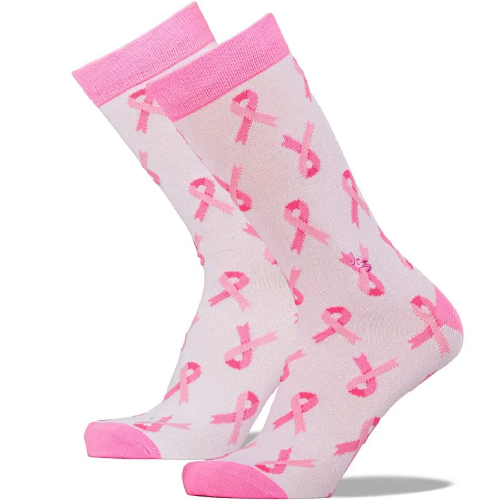 Breast Cancer Awareness Ribbon White Crew Sock