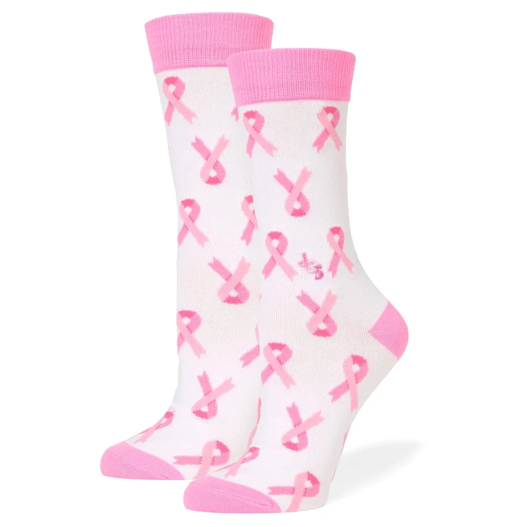 Breast Cancer Awareness Ribbon White Crew Sock