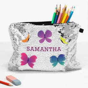 Butterflies Custom Sequin Kids Accessories Bag | School Pencil Pouch