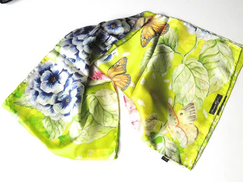 Butterflies on Lime Green Silk Scarf