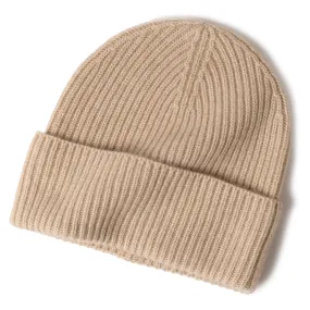 Cashmere Alpi Ribbed Turn up Beanie Camel