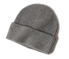 Cashmere Alpi Ribbed Turn up Beanie Grey