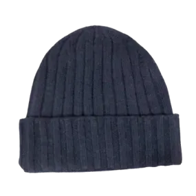 Cashmere Double Ribbed Turn up Beanie Prato Navy