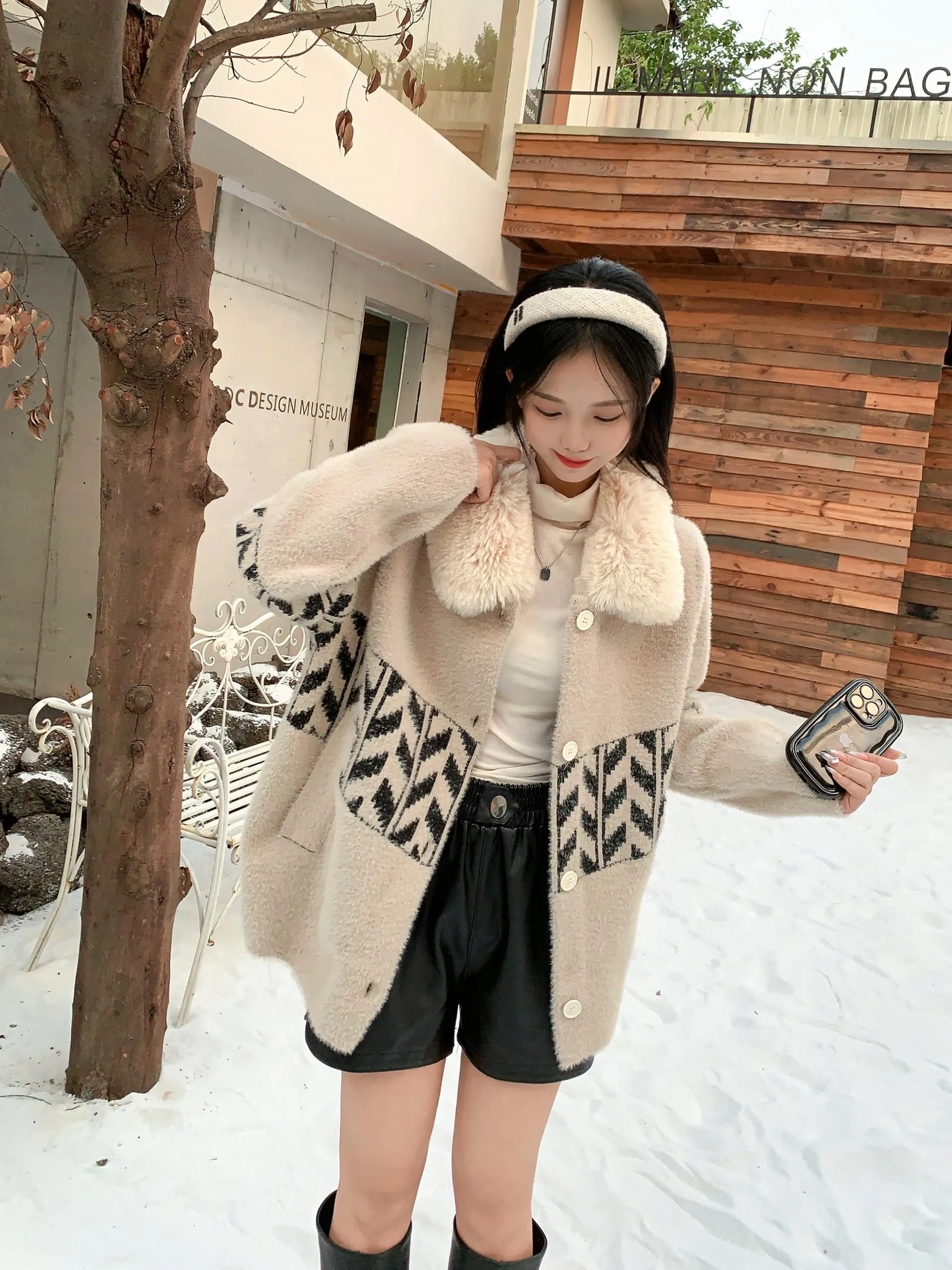 Dublo Woolen Short Coat with Fur