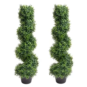 GARVEE 35 Inch Artificial Boxwood Topiary Outdoor Set of 2, Faux Plant Spiral Tree in Pot, All-Year Green Fake Plant for Indoor Front Door Porch Garden Decor