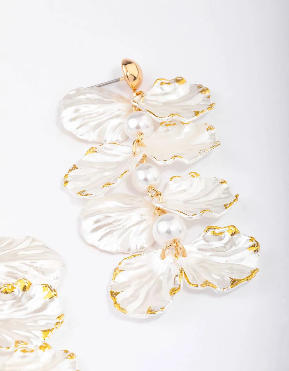 Gold Pearlised Petal Drop Earrings