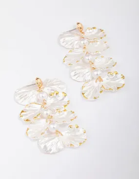 Gold Pearlised Petal Drop Earrings