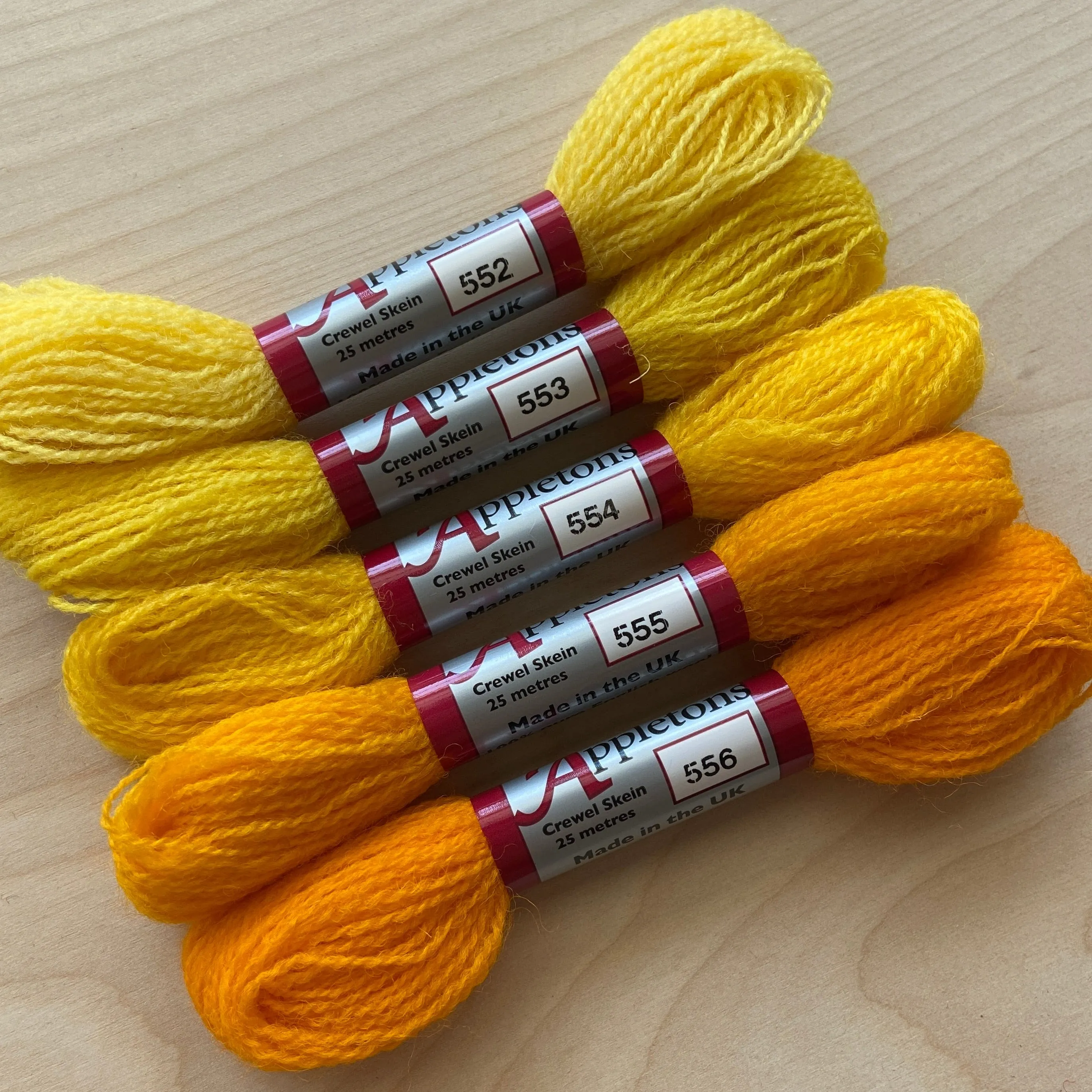 Individual Appleton Crewel Wool Skeins from the Bright Yellow Colorway