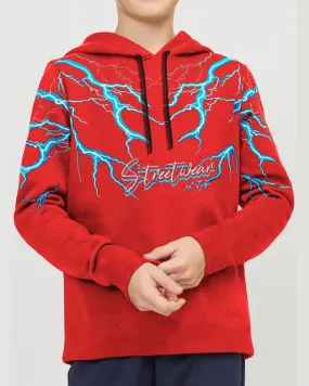 Kids Thunder Printed Red Hoodie