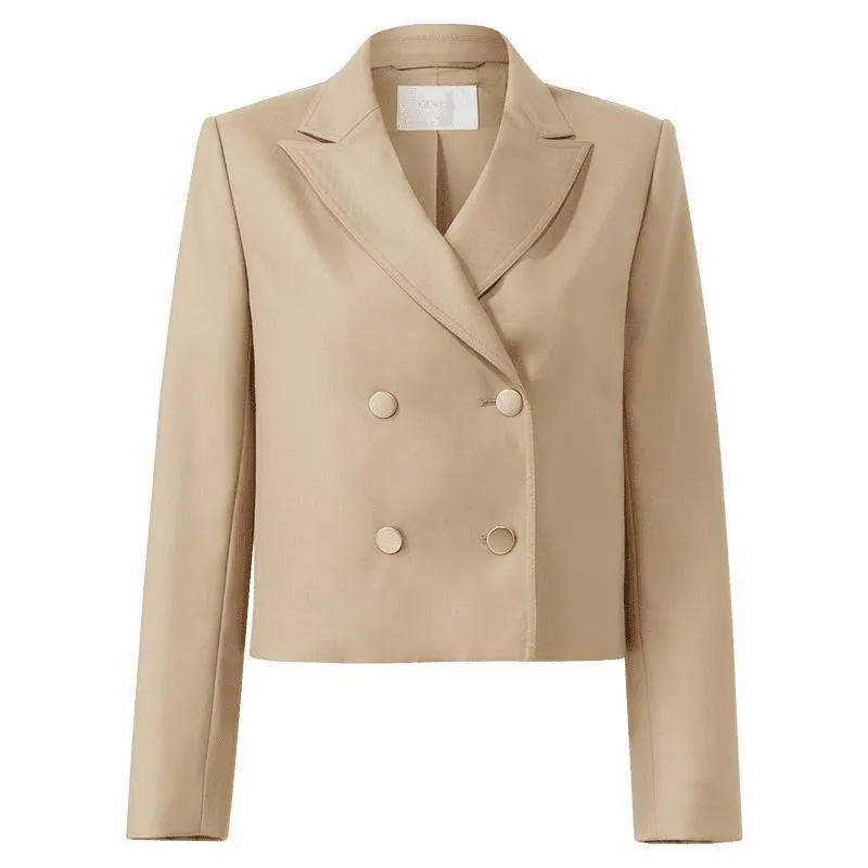 Light Camel Worsted Woolen Cropped Women Blazer