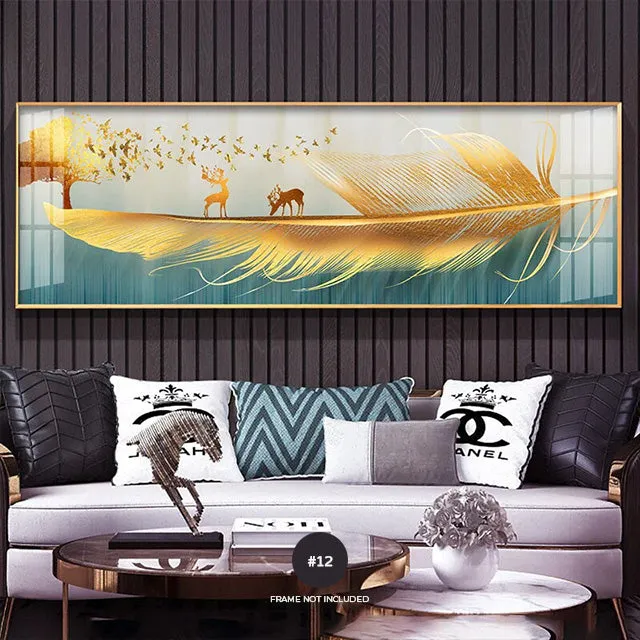 Modern Abstract Butterflies & Feathers Wide Format Wall Art Fine Art Canvas Prints Auspicious Pictures For Above The Bed Luxury Living Room Art Decor