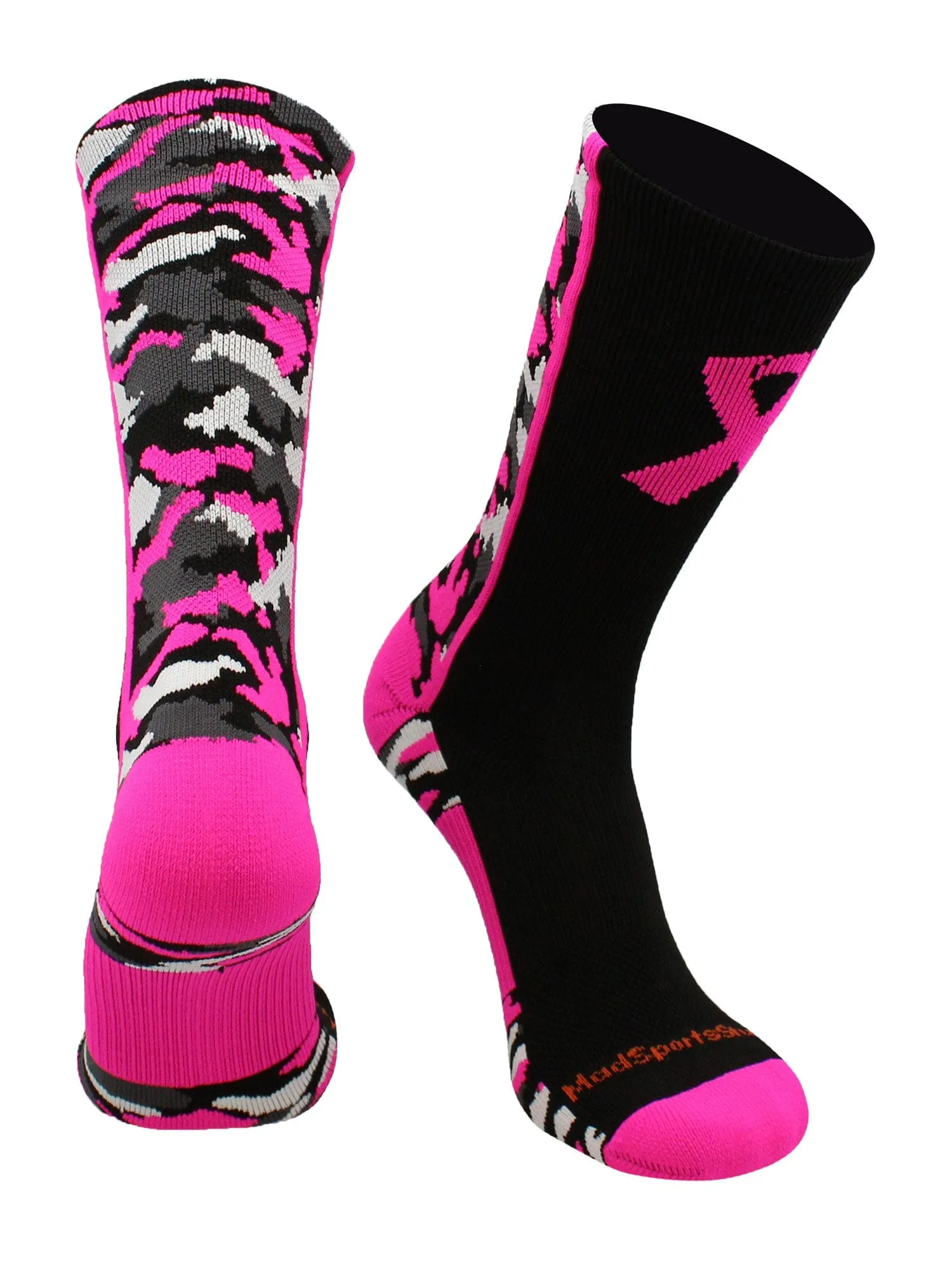 Pink Ribbon Breast Cancer Awareness Camo Athletic Crew Socks (multiple colors)