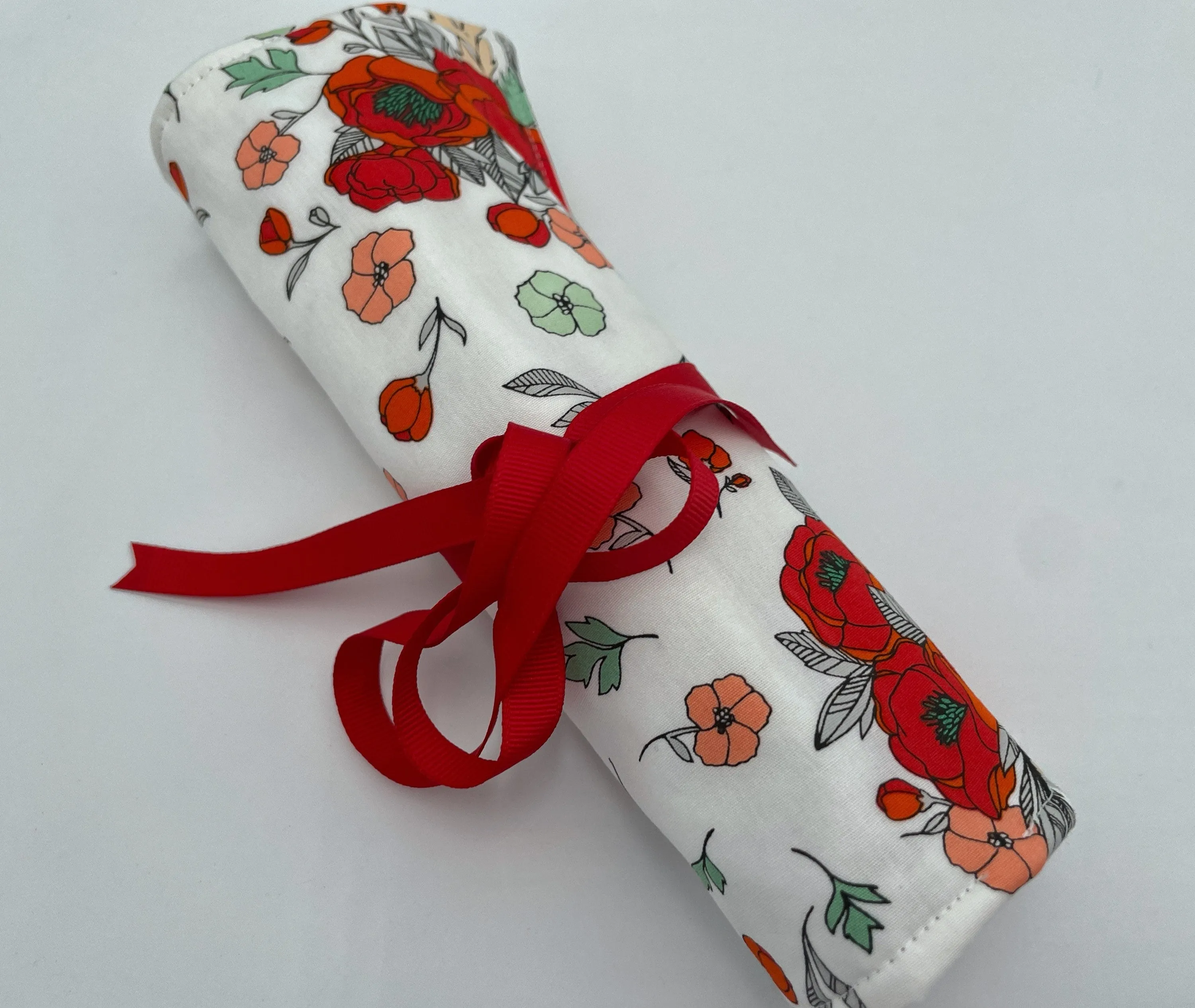 Red Floral Jewelry Roll, Travel Jewelry Box, Soft Overnight Jewelry Organizer, Ring Holder