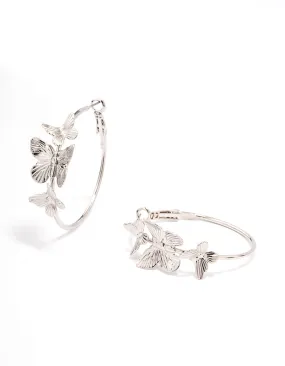 Rhodium Fine Butterfly Hoop Earrings