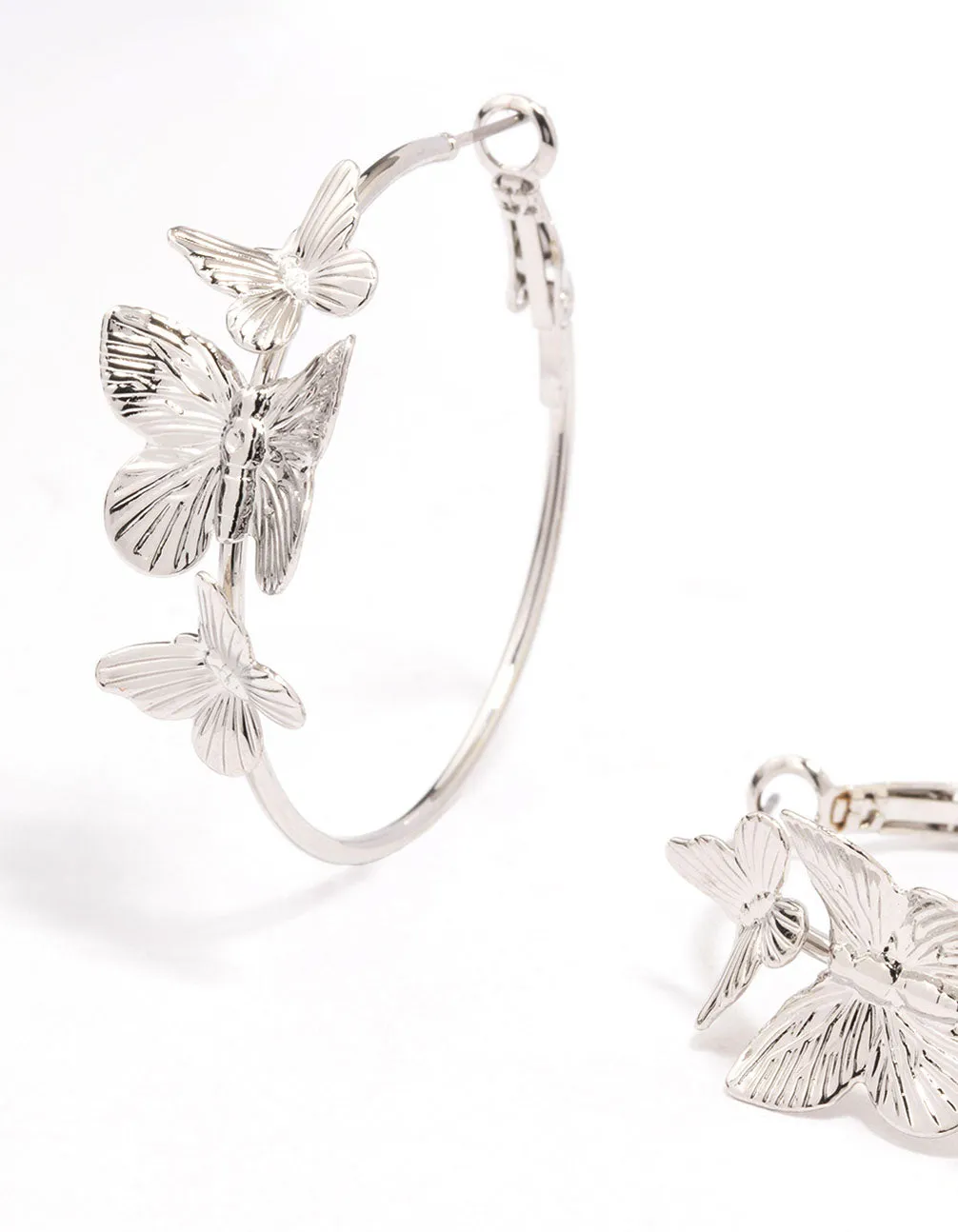 Rhodium Fine Butterfly Hoop Earrings