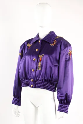 Satin Jeweled Brooch Bomber