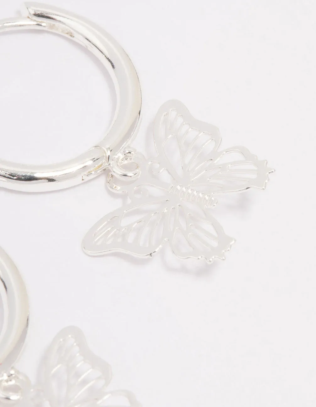 Silver Plated Filigree Butterfly Hoop Earrings