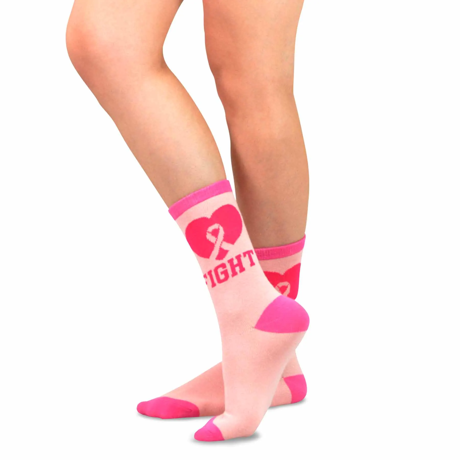 TeeHee Socks Women's Pink Ribbon 3 Cotton Crew 3-Pack (12159)