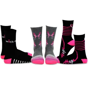 TeeHee Socks Women's Pink Ribbon 5 Cotton Crew 3-Pack (12161)