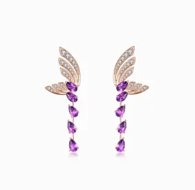 THIALH - FAUNA & FLORA - 18K Rose Gold Butterfly Amethyst Diamond Earrings