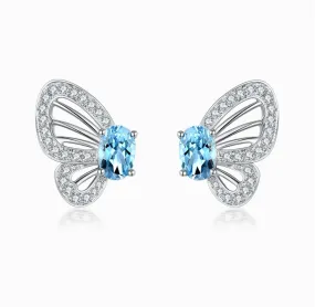 THIALH - FAUNA & FLORA - Aquamarine Diamond Butterfly Stud Earrings