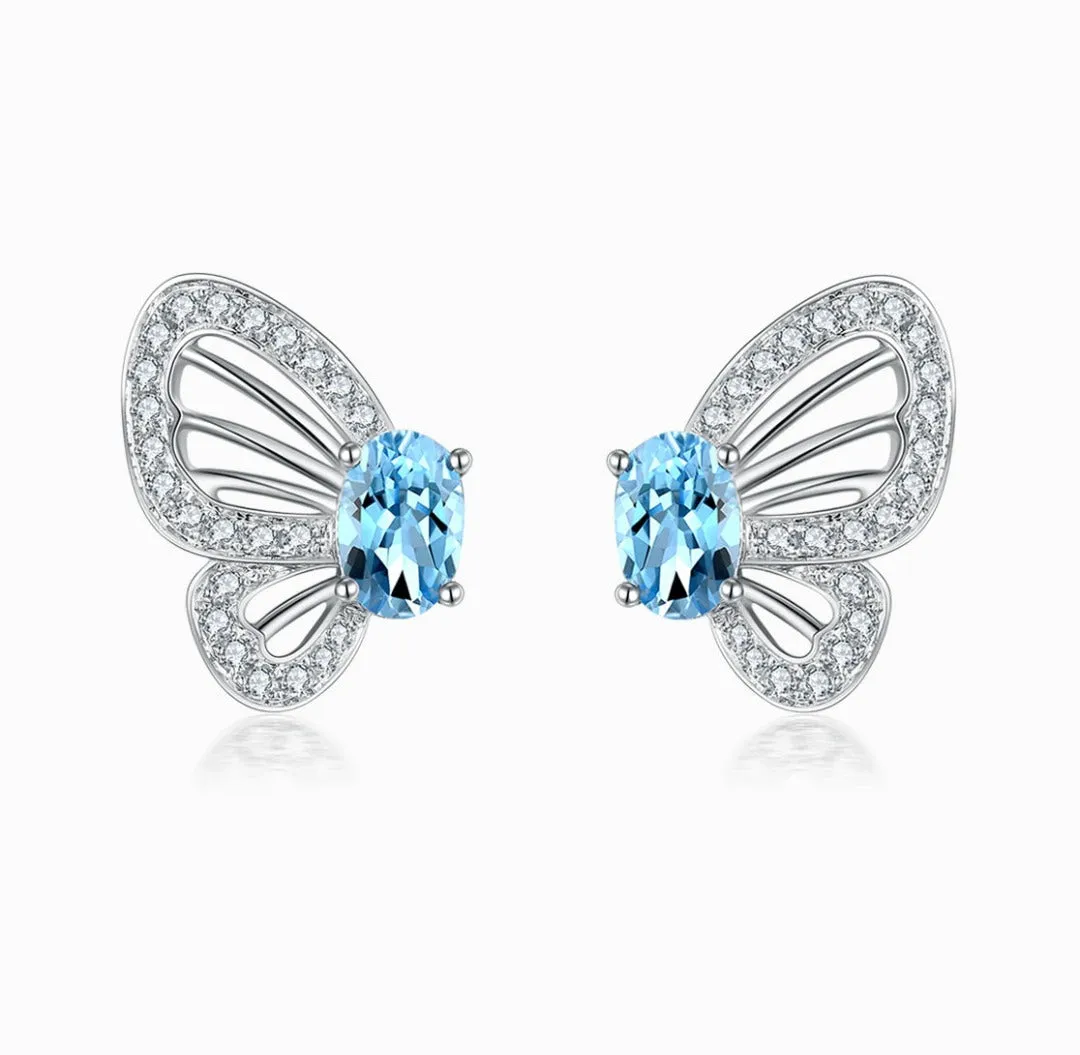 THIALH - FAUNA & FLORA - Aquamarine Diamond Butterfly Stud Earrings