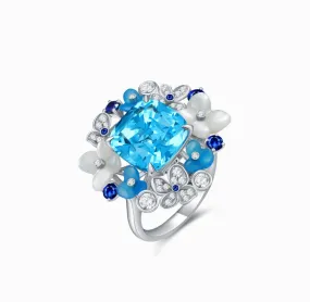 THIALH - FAUNA & FLORA - Hydrange Blue Chalcedony and Sapphire Diamond Ring