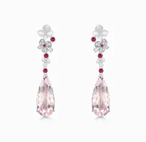 THIALH - FAUNA & FLORA - Hydrange Pink Morganite and Ruby Diamond Earrings