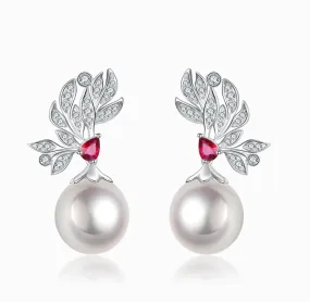 THIALH - FAUNA & FLORA - Ruby and White Diamond Pearl Earrings