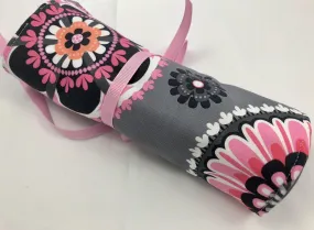 Travel Jewelry Case, Ring Holder, Fabric Jewelry Roll, Pink, Gray