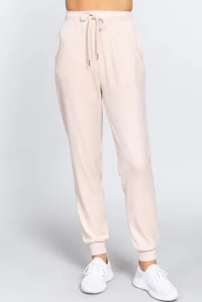 Waist Elastic Velour Long Jogger Pants