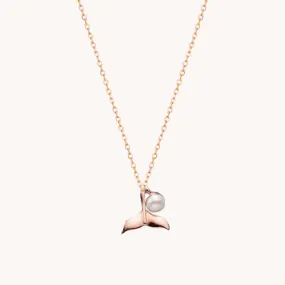 Whale tail with pearl Rose Gold Necklace W.