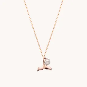 Whale tail with pearl Rose Gold Necklace