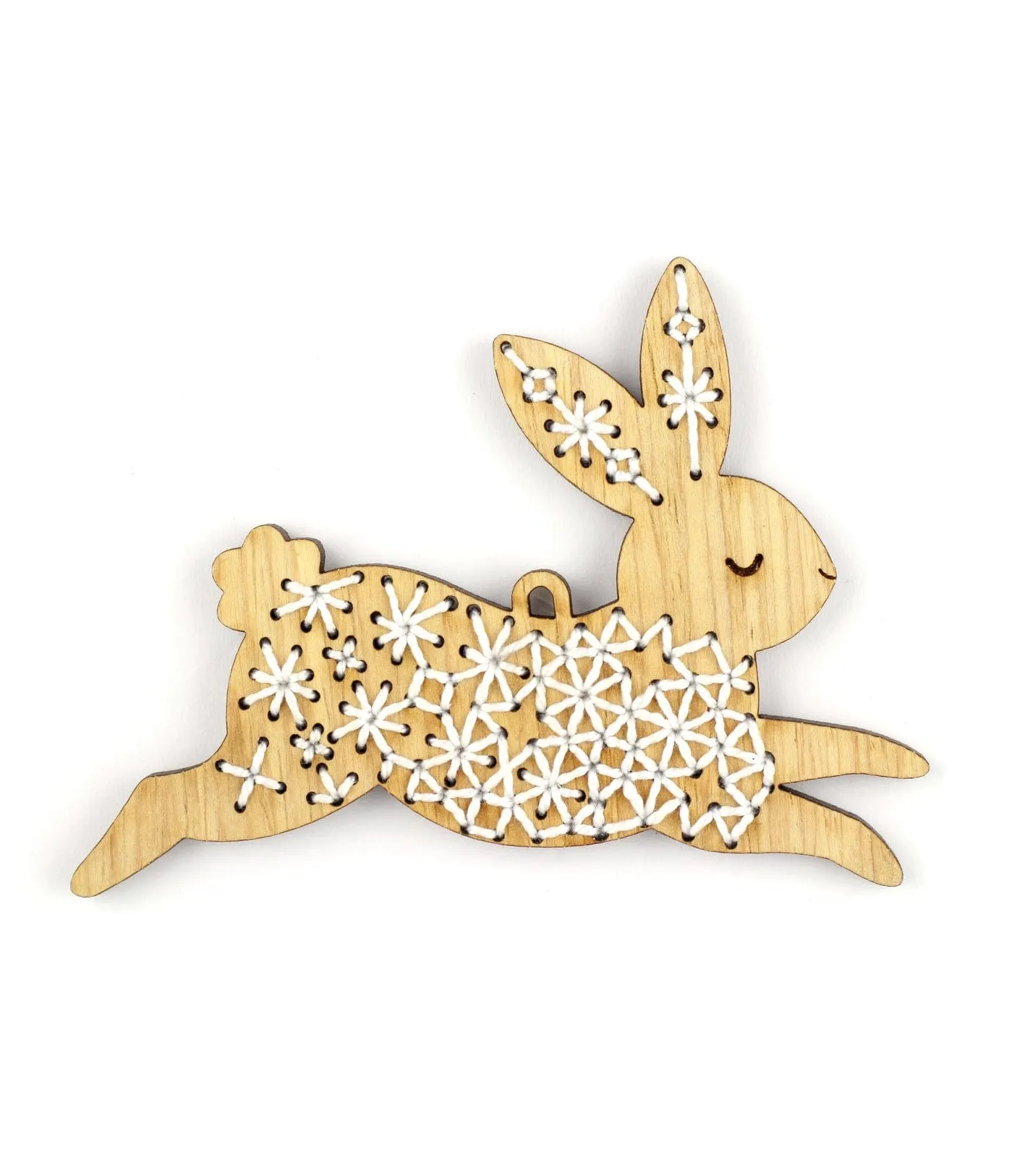 Wooden Rabbit Stitched Ornament Kit from Kiriki