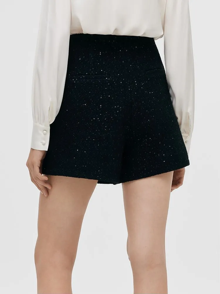 Wool Blend Sequins A-Line Women Shorts