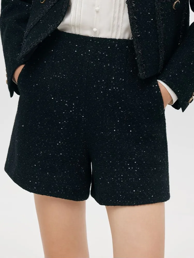 Wool Blend Sequins A-Line Women Shorts