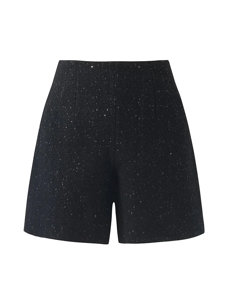 Wool Blend Sequins A-Line Women Shorts