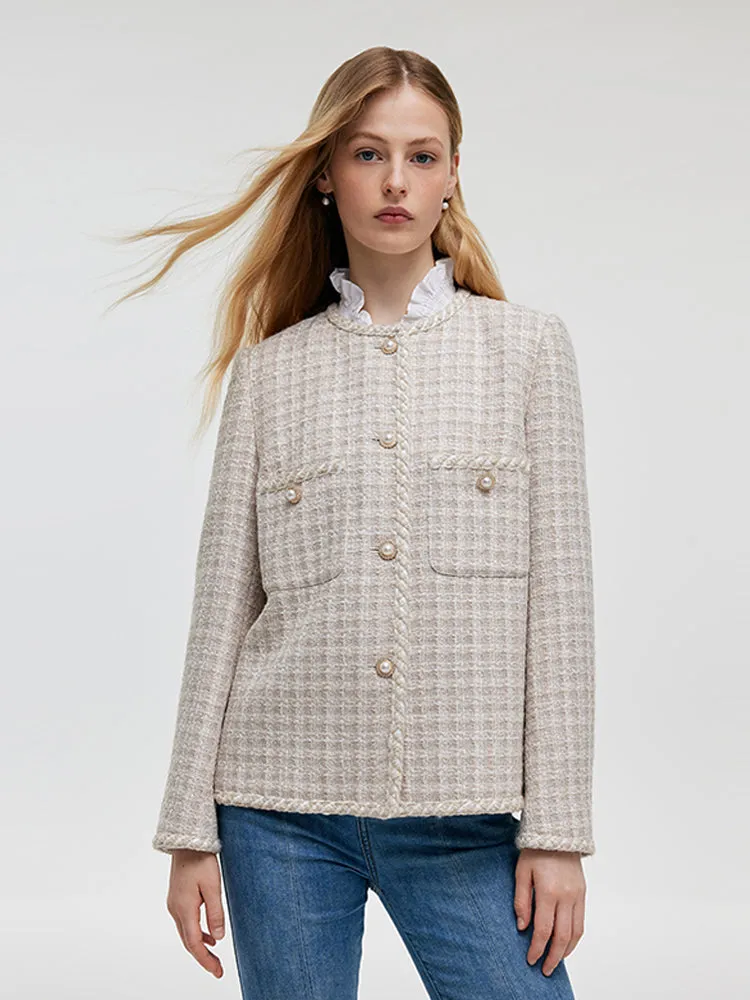 Wool Blend Tweed Single-Breasted Women Jacket