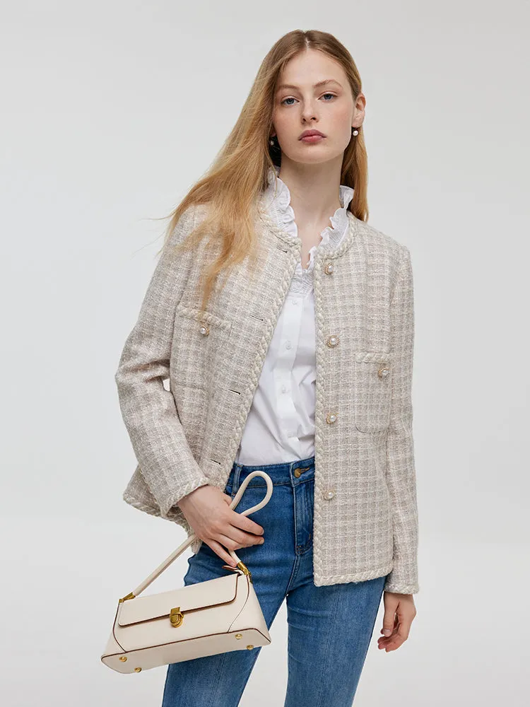 Wool Blend Tweed Single-Breasted Women Jacket