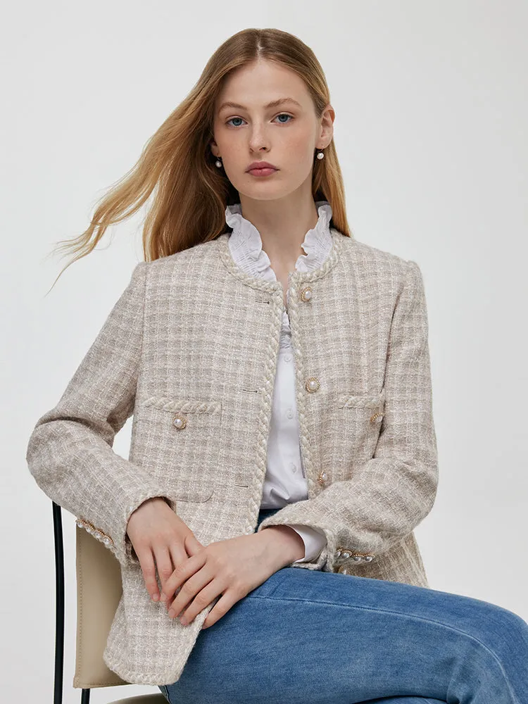 Wool Blend Tweed Single-Breasted Women Jacket