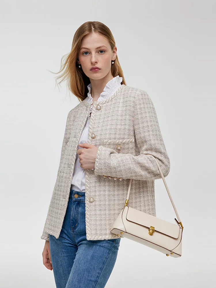 Wool Blend Tweed Single-Breasted Women Jacket